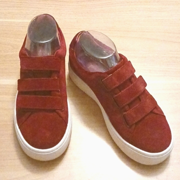 Sandro "Anita" Rouge/Red Velcro Platform Sneakers in Size 37/7-7.5 - Picture 1 of 10